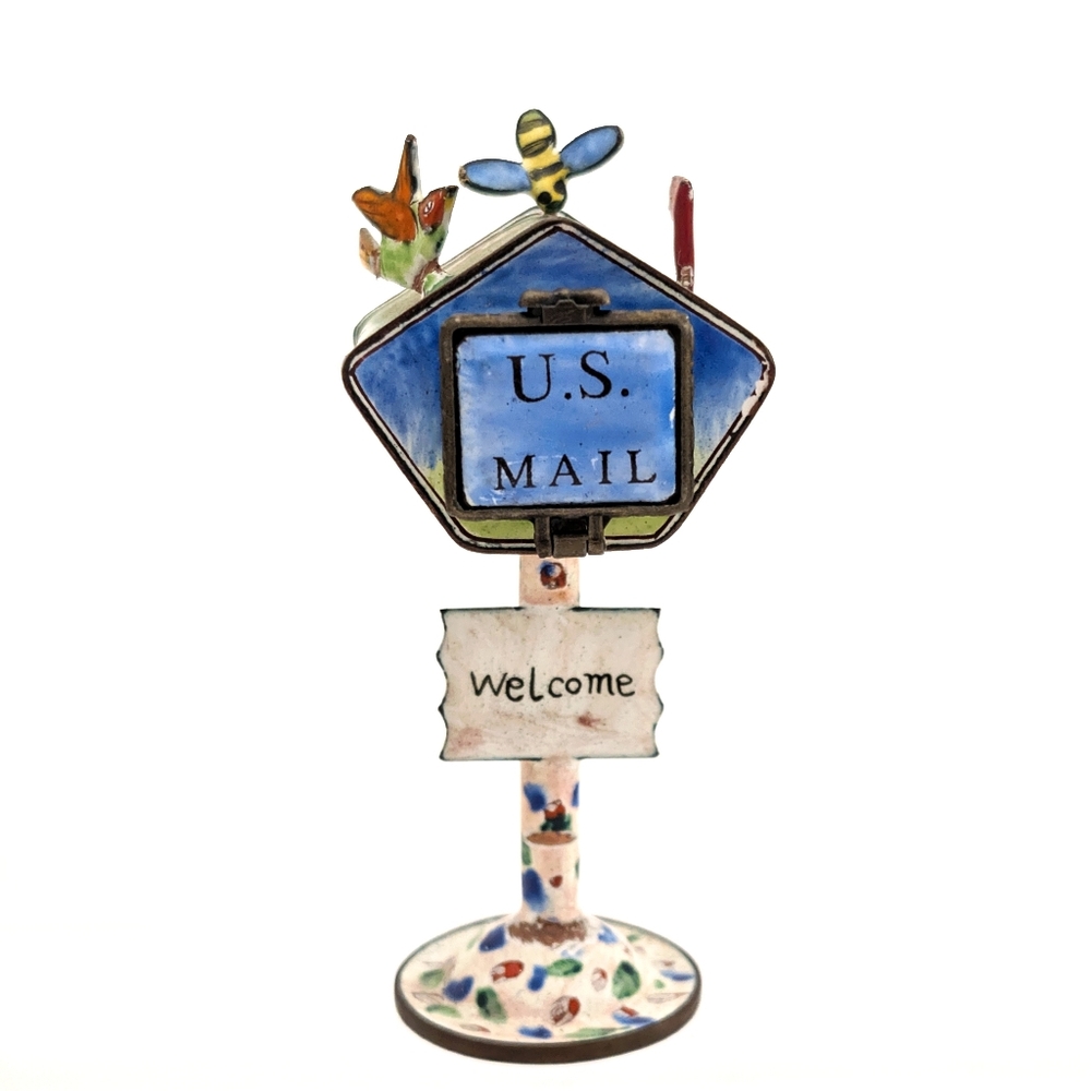 Vintage Kelvin Chen Signed Enamel-on-Copper Mailbox/Stamp Holder